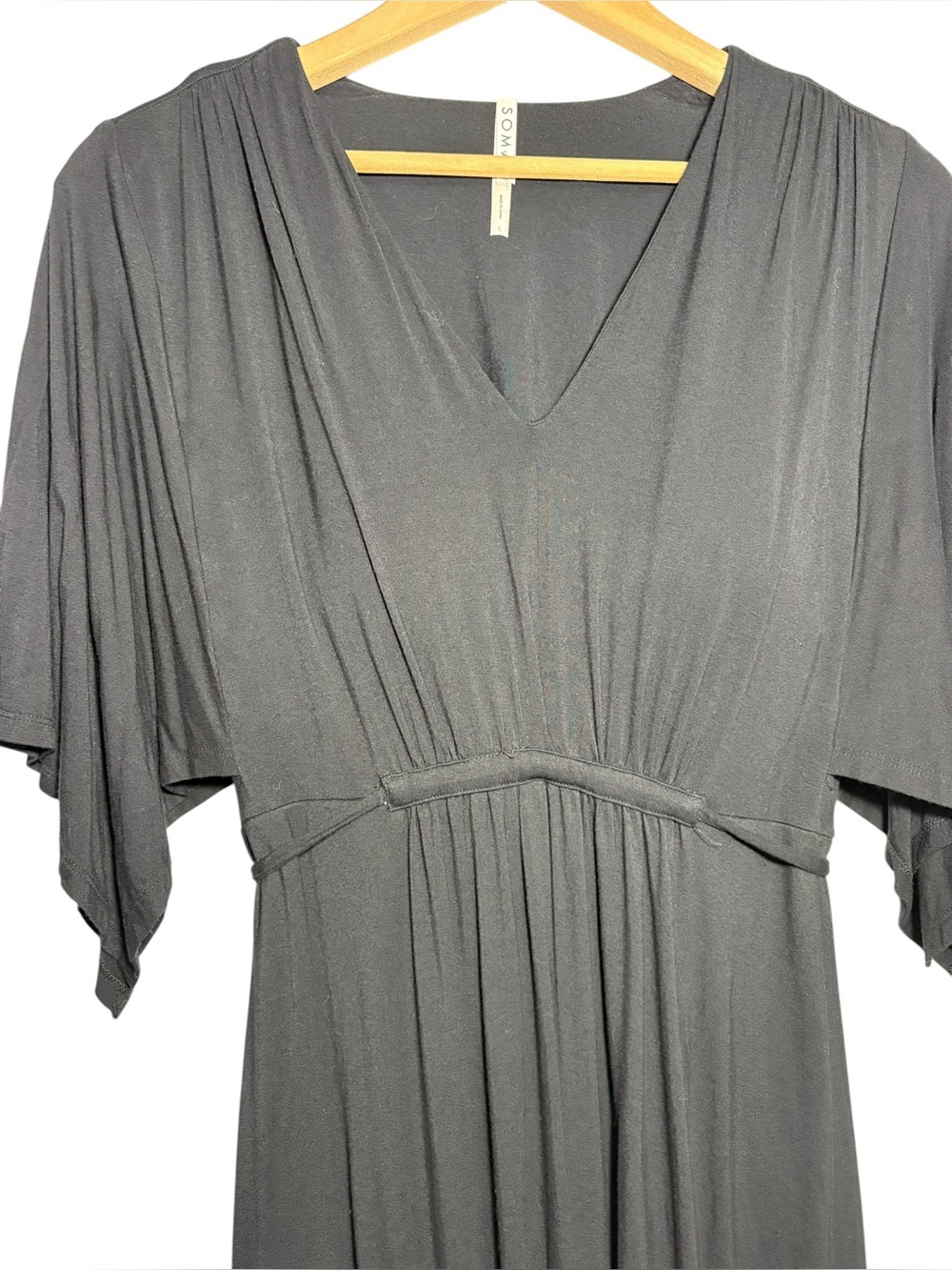 SOMA | Black Soft Jersey Caftan V-Neck Flutter Sleeve Midi Dress L Built In Bra - Picture 7 of 15